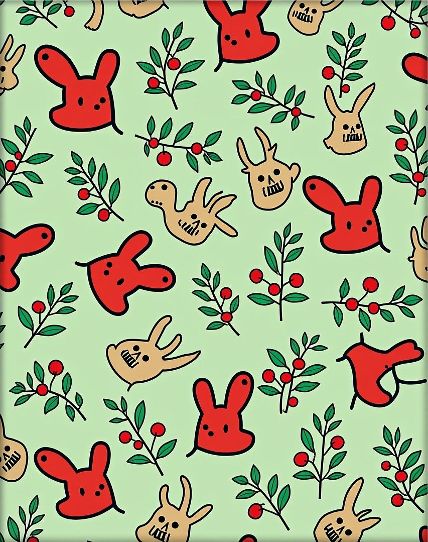 Red Tan Bunny Berry Branches Rug