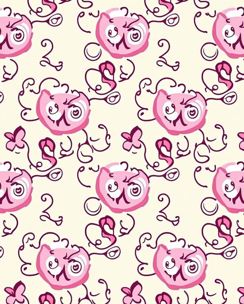 Pink Whimsical Floral Swirl Rug
