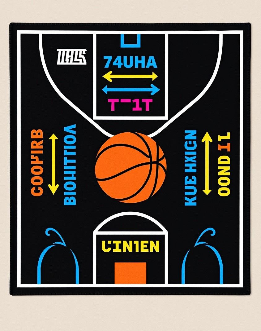 Black Basketball Court Graphic Rug