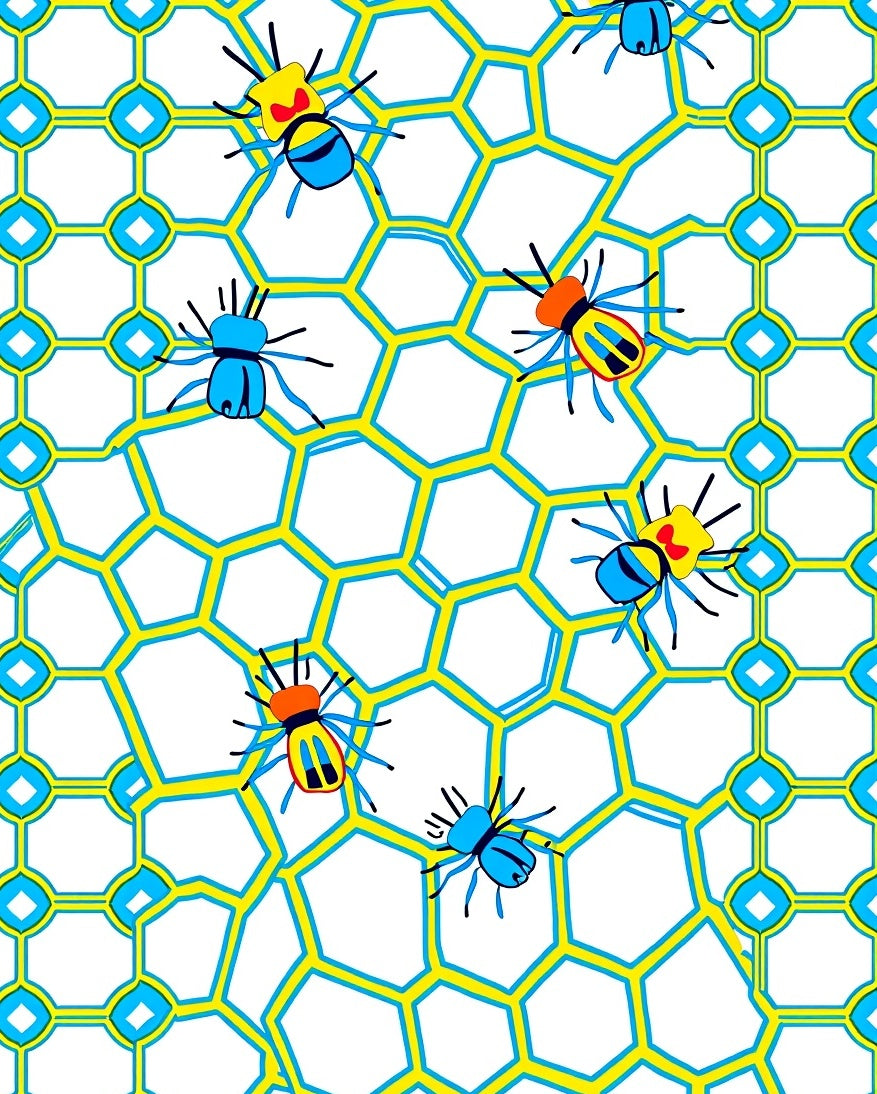 Bright Yellow Geometric Bee Collage Rug