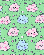 Kawaii Pink Blue Clouds Green Background Rug