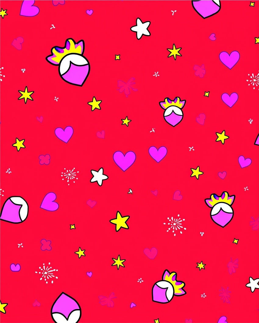 Red Playful Hearts Stars Crown Figures Rug
