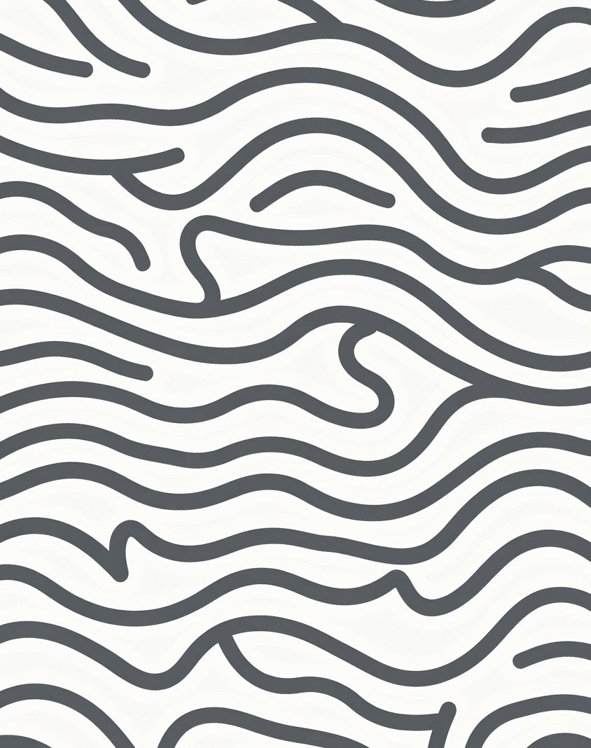 Charcoal Gray Wavy Line Art Rug
