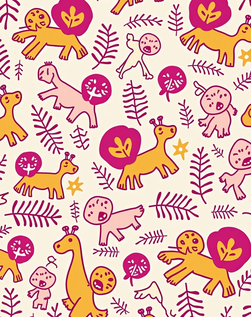 Whimsical Yellow Giraffe Pink Lion Jungle Rug