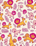 Whimsical Yellow Giraffe Pink Lion Jungle Rug