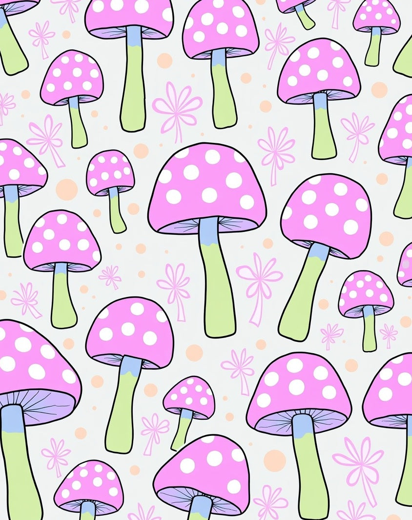 Whimsical Pink Polka Dot Mushroom Meadow Rug