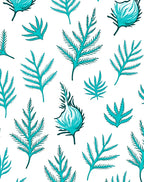 Teal Feather Fern Organic Arrangement Rug