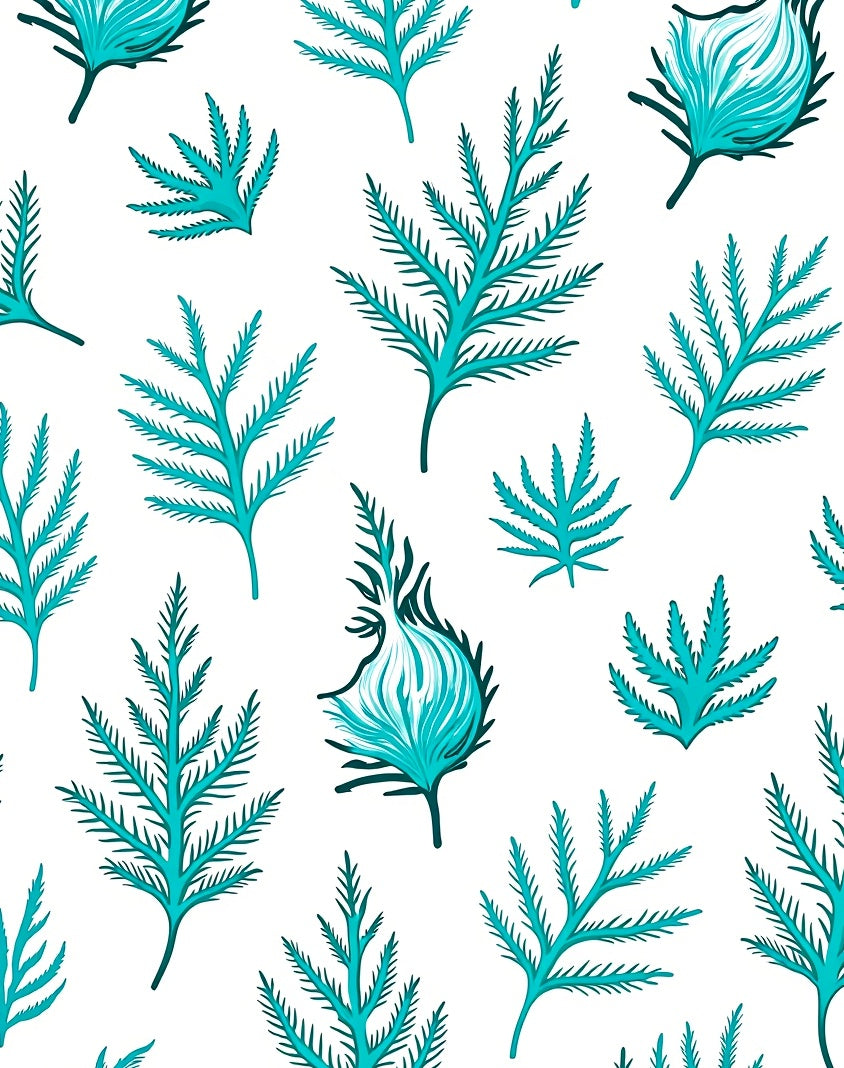 Teal Feather Fern Organic Arrangement Rug