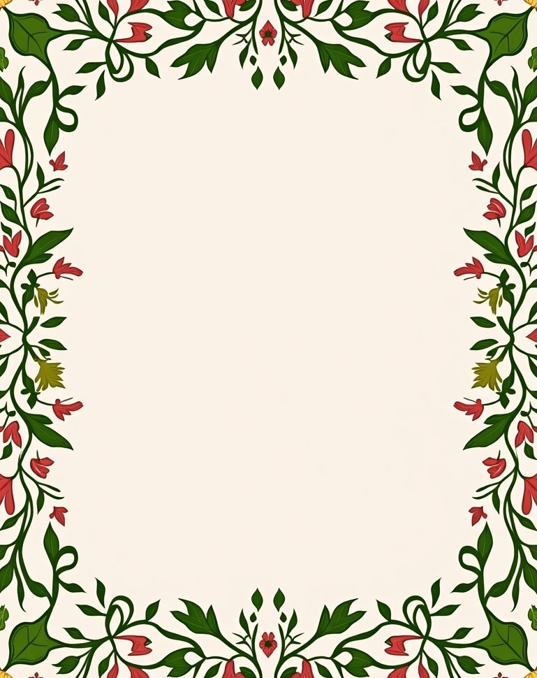 Red Green Floral Vines Border Rug