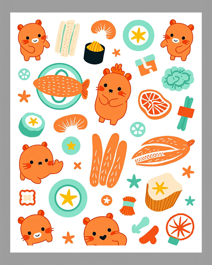 Cute Orange Hamster Food Collage Rug