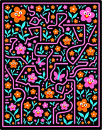 Whimsical Pink Orange Floral Butterfly Maze Rug