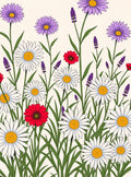Field of Daisies and Lavender Flowers Rug