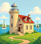 Coastal Lighthouse Sailboat Scenic View Rug