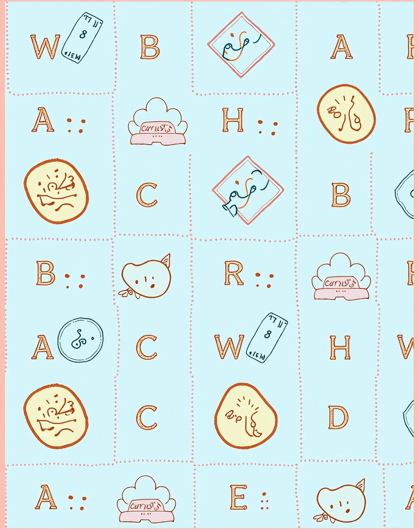 Whimsical Alphabet Collage Light Blue Rug