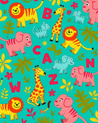 Playful Wild Animals Alphabet Turquoise Background Rug