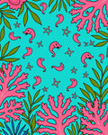 Pink Seahorse Coral Starburst Ocean Rug
