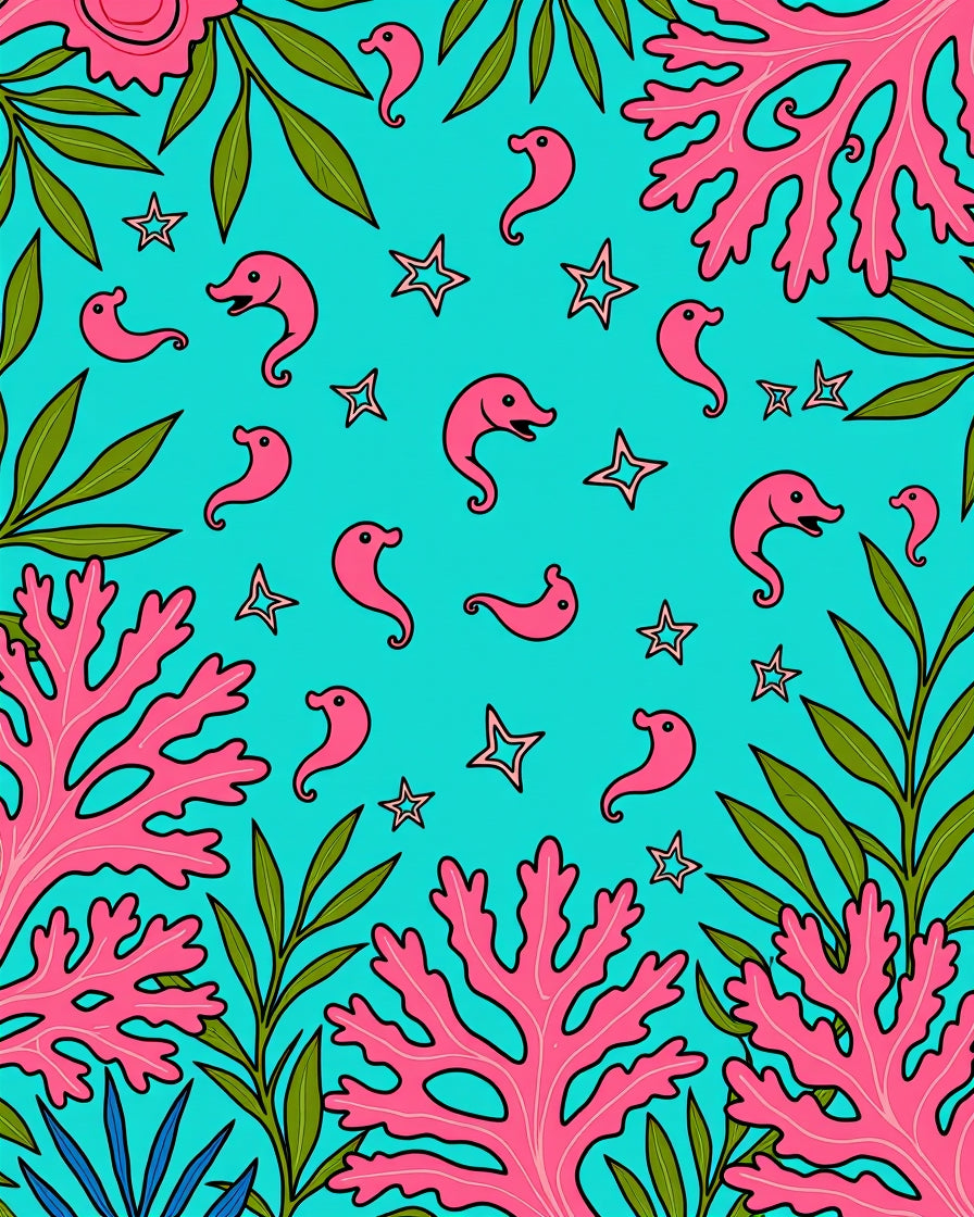 Pink Seahorse Coral Starburst Ocean Rug