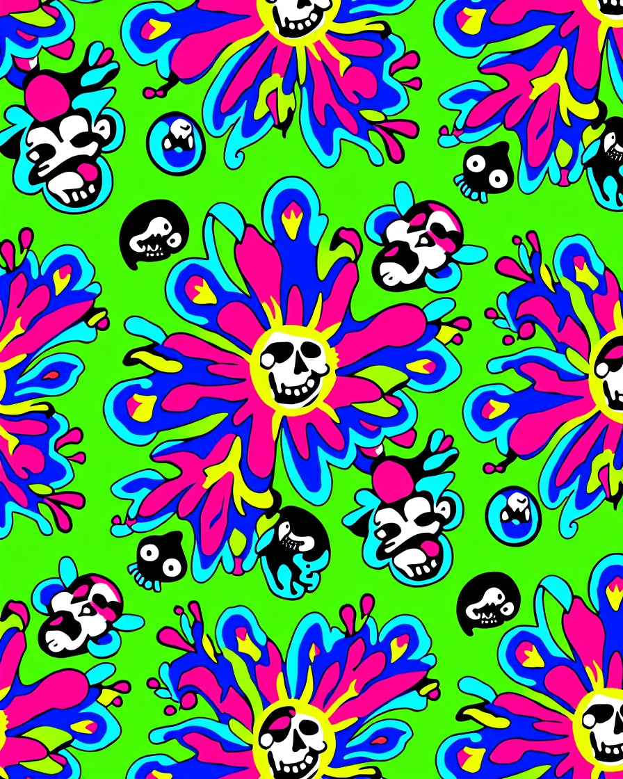 Psychedelic Skull Flower Explosion Rug