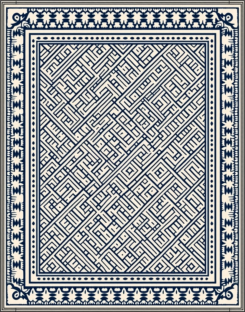 Navy Cream Geometric Interlocking Labyrinth Rug