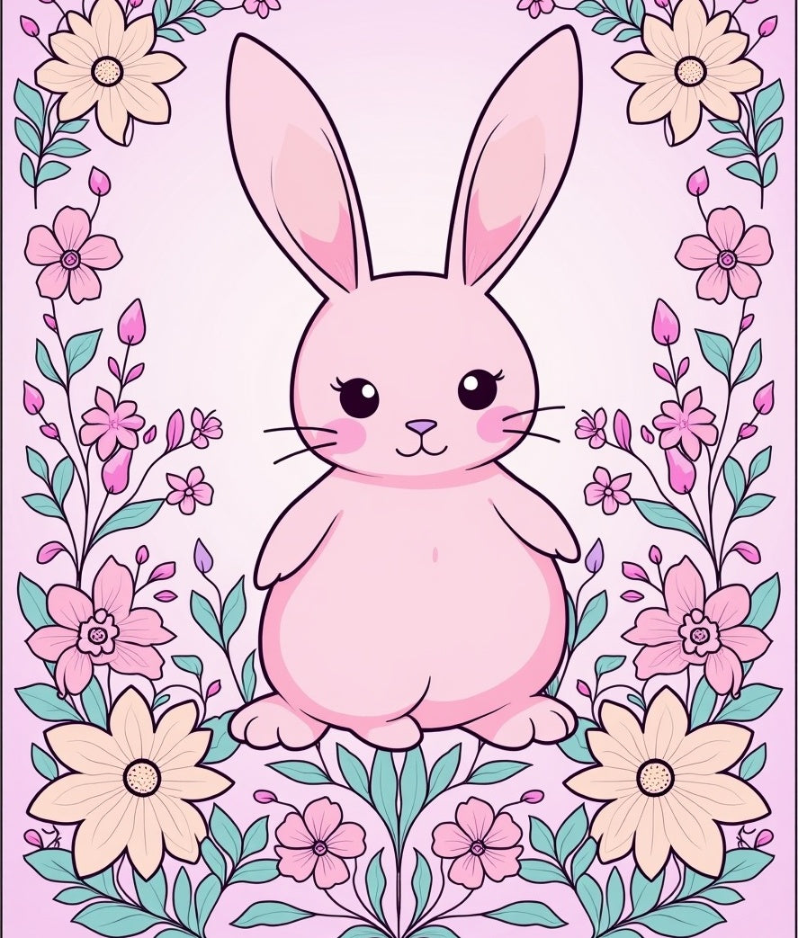 Pink Easter Bunny Floral Garland Rug