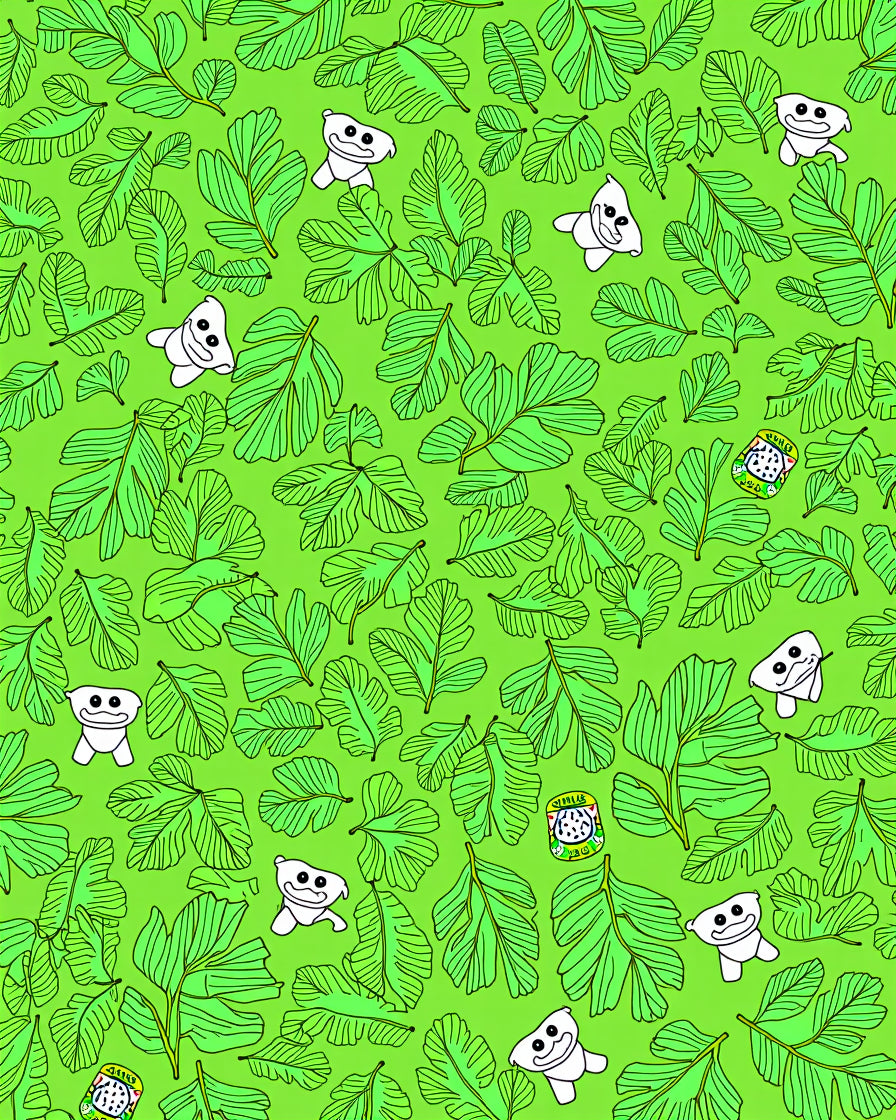 Whimsical Green Leaf Creatures Rug