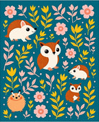 Woodland Creatures Pink Yellow Botanical Rug