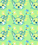 Light Green Whimsical Dog Face Floral Rug