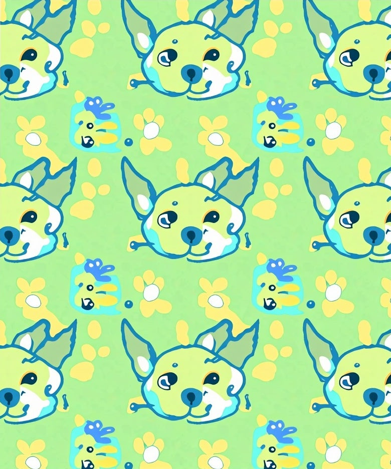 Light Green Whimsical Dog Face Floral Rug