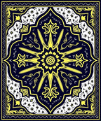 Ornate Starburst Navy Yellow Mandala Rug