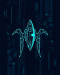 Futuristic Neon Blue Abstract Spaceship Rug