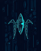 Futuristic Neon Blue Abstract Spaceship Rug
