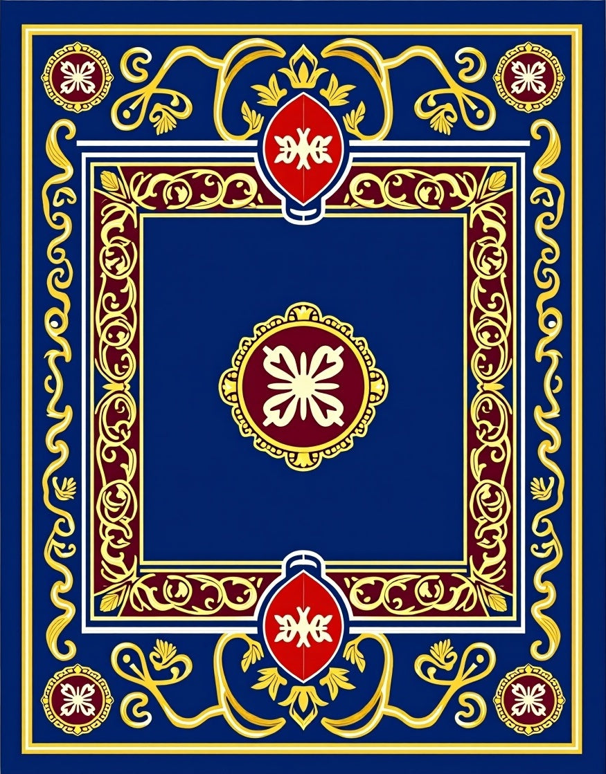 Royal Blue Crimson Gold Medallion Rug