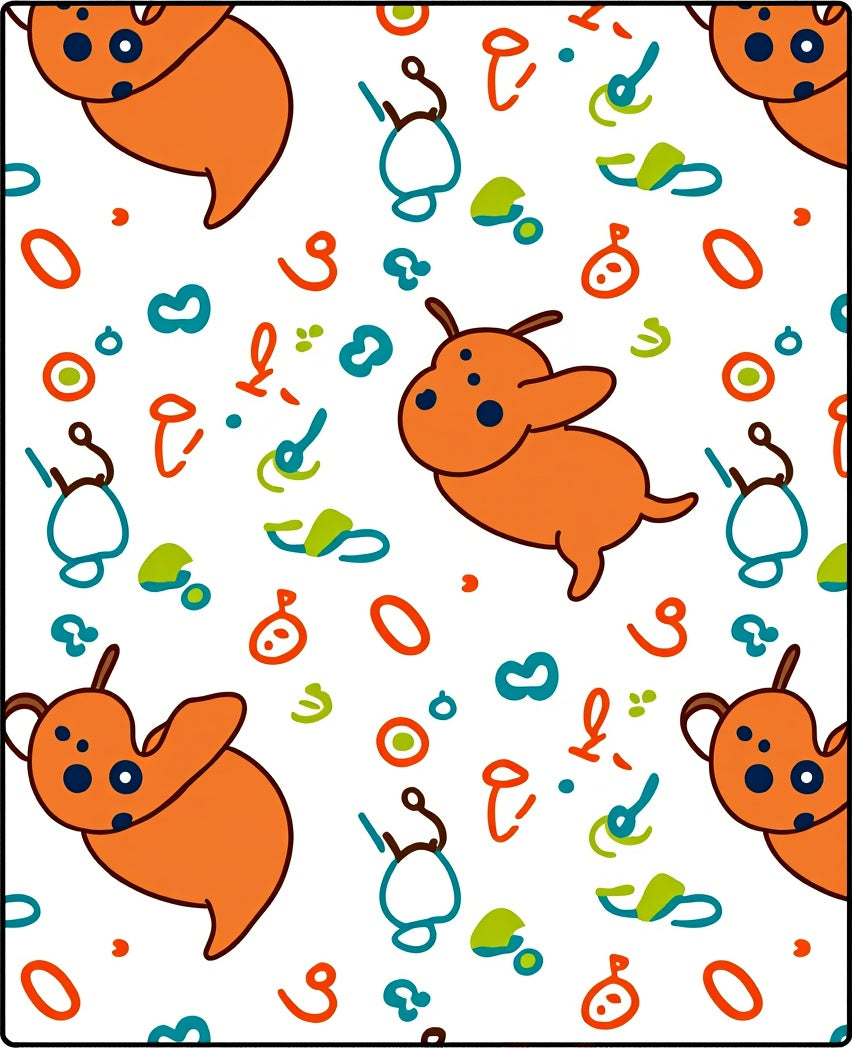 Playful Orange Creature Doodle Scatter Rug