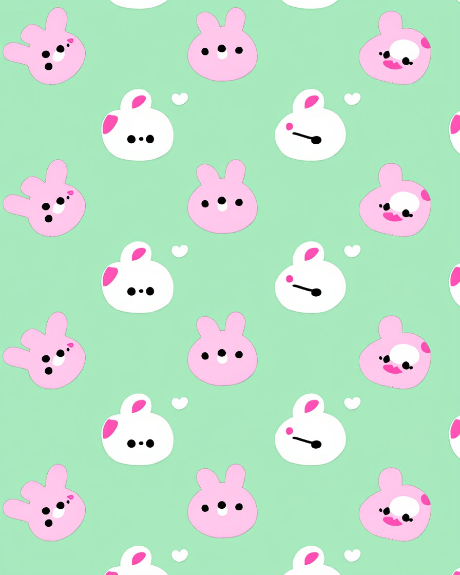 Sweet Pink Bunny Hearts Mint Rug
