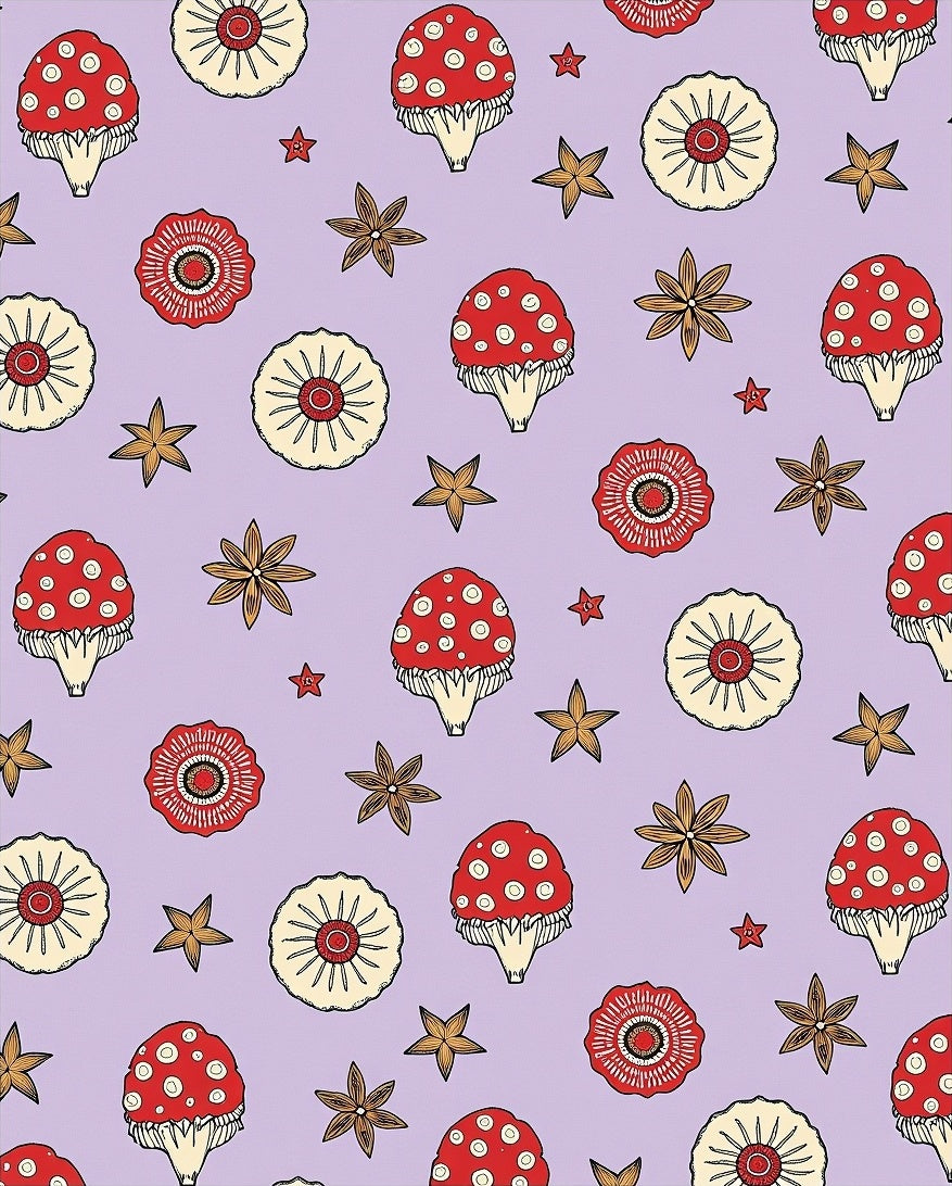 Whimsical Red Mushroom Floral Star Rug