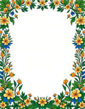 Yellow Blue Floral Border Arrangement Rug