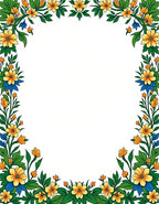 Yellow Blue Floral Border Arrangement Rug