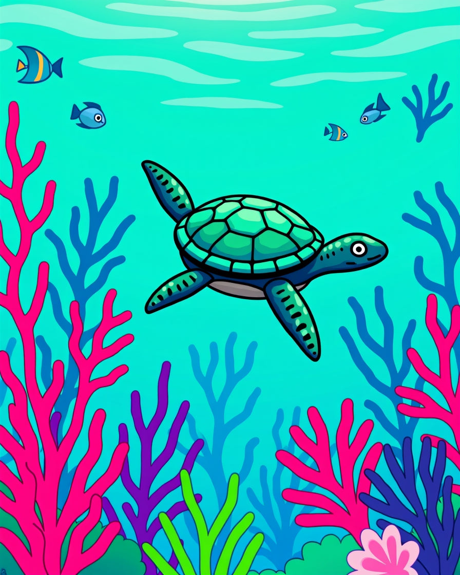 Vibrant Ocean Turtle Coral Scene Rug