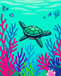 Vibrant Ocean Turtle Coral Scene Rug