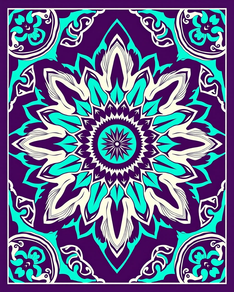 Vibrant Purple Teal Floral Medallion Rug