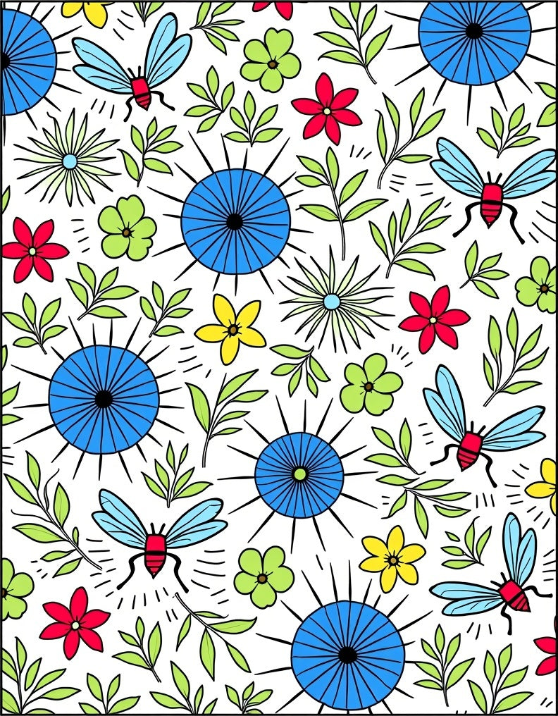 Whimsical Insect Floral Garden Medley Rug