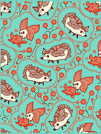 Aqua Hedgehog Fish Floral Whimsical Rug