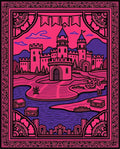 Vibrant Pink Castle Landscape Border Rug