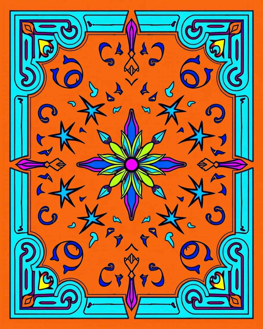 Vibrant Orange Starburst Medallion Rug