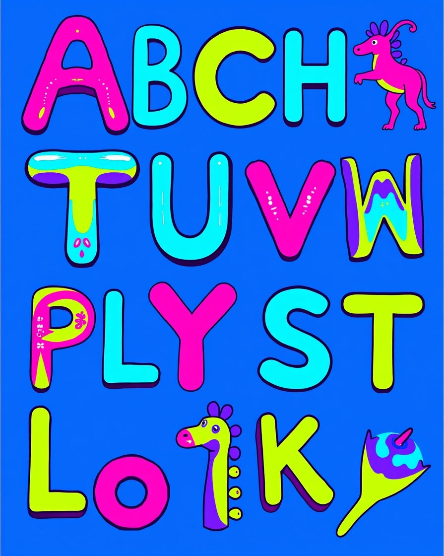 Kid's Funky Alphabet Neon Rug