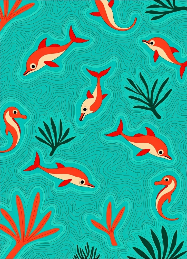 Coral Dolphins Sea Life Aquatic Scene Rug