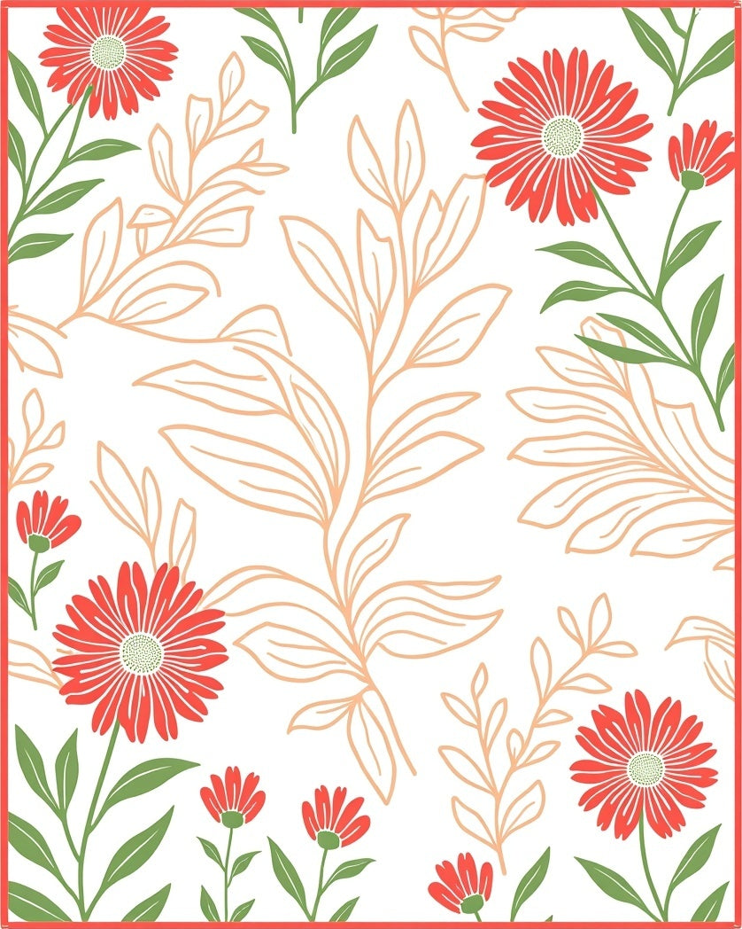 Coral Daisy Botanical Garden Print Rug