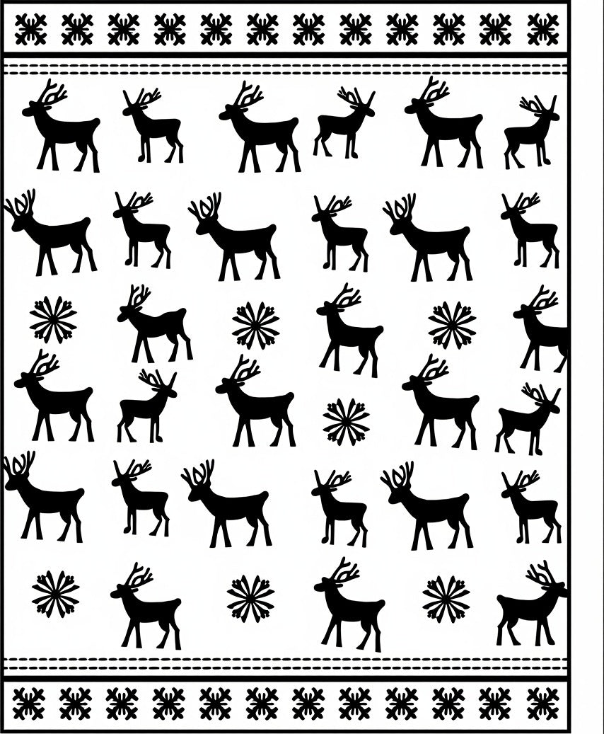 Black White Reindeer Snowflake Motif Rug