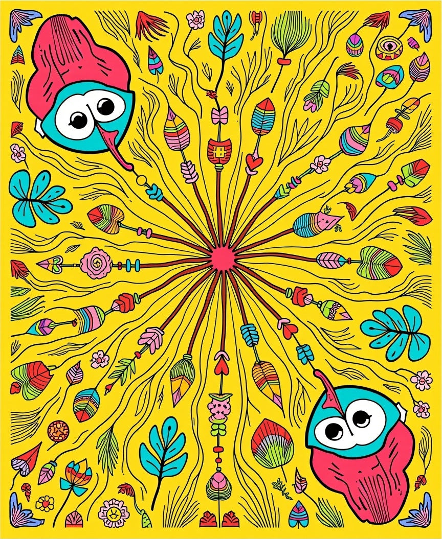 Whimsical Owl and Featherburst Meadow Rug