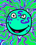 Psychedelic Teal Smiley Face Green Swirls Rug